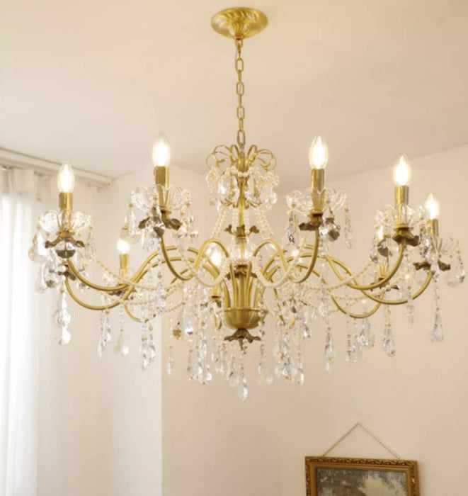 Vintage Romantic Pearl Brass Princess Style Candle Chandelier for Bedroom/ Restaurant/L