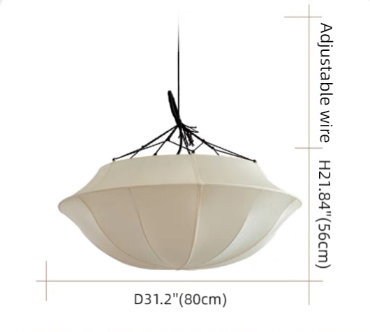 Lámpara de araña estilo paraguas francés vintage de seda blanca y crema 