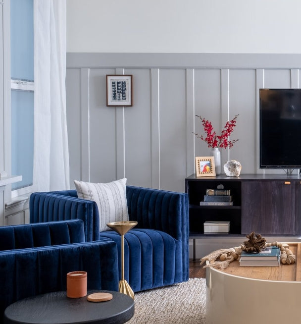 Poltrona da divano in tessuto monoposto in legno blu navy per soggiorno/sala riunioni 