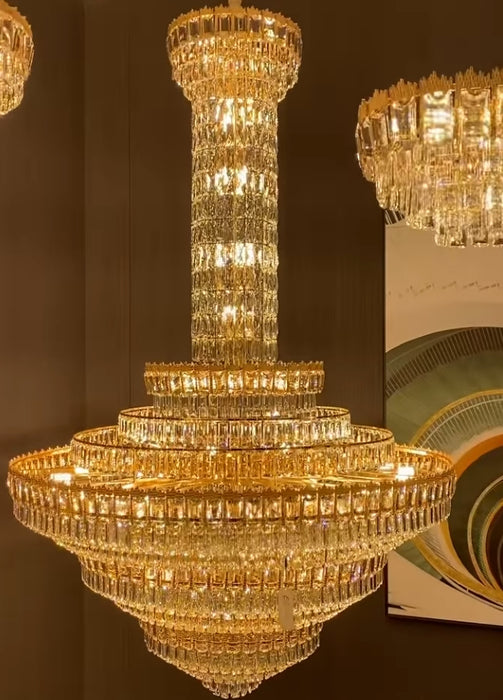 Lámpara de araña de cristal extragrande de varios niveles de lujo para sala de estar/vestíbulo/vestíbulo de techo alto 