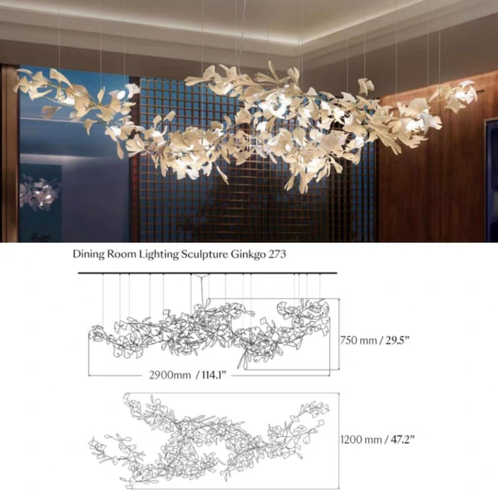 Extra Large Ceramics Twig White Ginkgo Chandelier Iron Tree Branch for Living/ Dining Room
