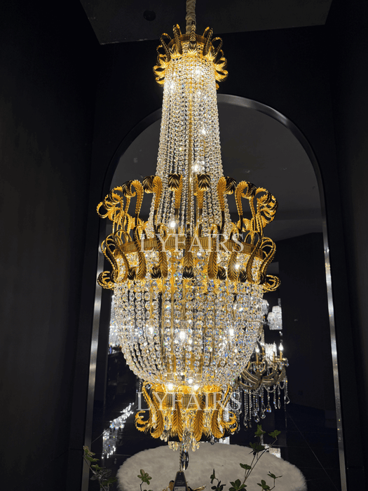 Palatial Gilded Urn Waterfall Crystal Chandelier