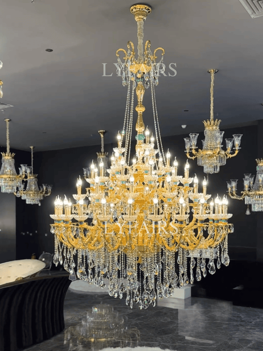 Palatial Malachite Gilded Tiered Candle Crystal Chandelier