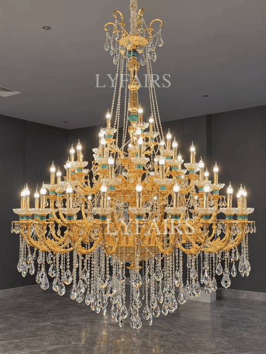 Palatial Malachite Gilded Tiered Candle Crystal Chandelier
