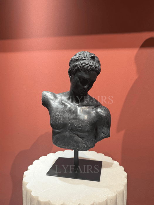 Dark Patina Classical Youth Torso Bust Sculpture