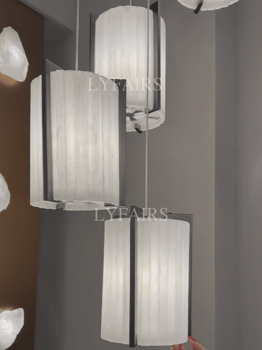 Modern Cascading 5-Light Large Cylinder Plaster Diffused Pendant Light