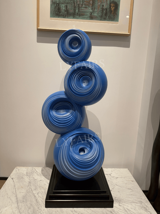 Contemporary Stacked Blue Vortex Sphere Floor Art Sculpture