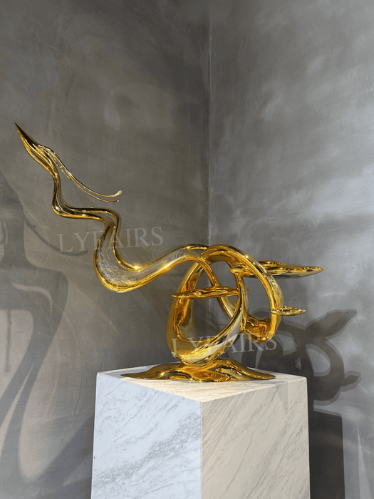 Luxury Abstract Soar Swirling Golden Fiberglass Sculpture
