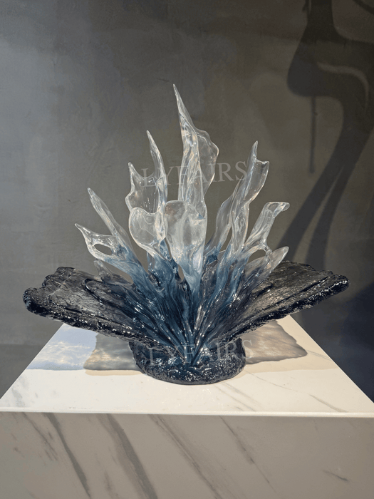 Abstract Gradient Ice Blue Translucent Flame Table Sculpture