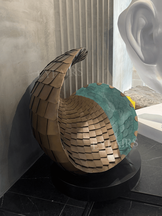 Abstract Two-Tone Curved Scaled Tidal Floor Sculpture