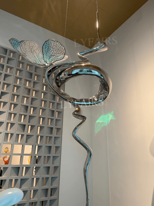 Artistic Polished Stainless Steel Suspended Butterfly Sculpture