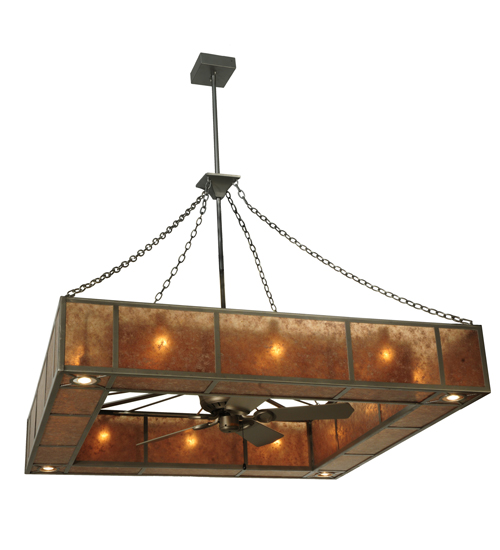 Rustic Square Frame Mica Chandelier Fan Light