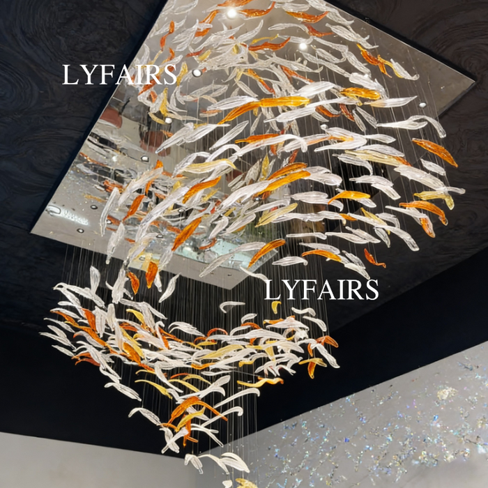 Modern Luxury Oversize Cascade Floating Leaf Glass Chandelier for Villa/Lobby/Hall/Foyer