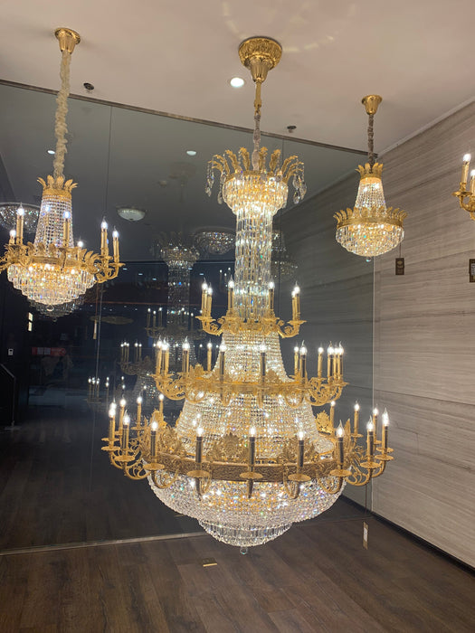 Luxury Empire Candle Crystal Multi-tiered Chandelier in Gold Finish for Foyer/Living Room/Staircase/Villa