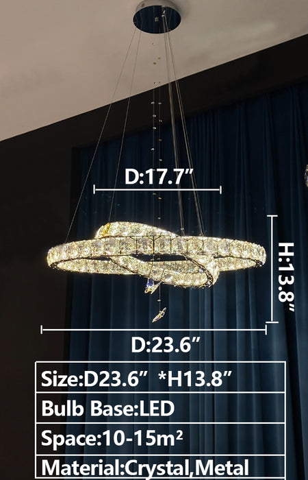 2023 New Light Luxury Crystal Rings Chandelier with Butterfly for Living/Dining Room/ Bedroom, high quality,shining, adjustable, chrome, tiered, crossed, dimension