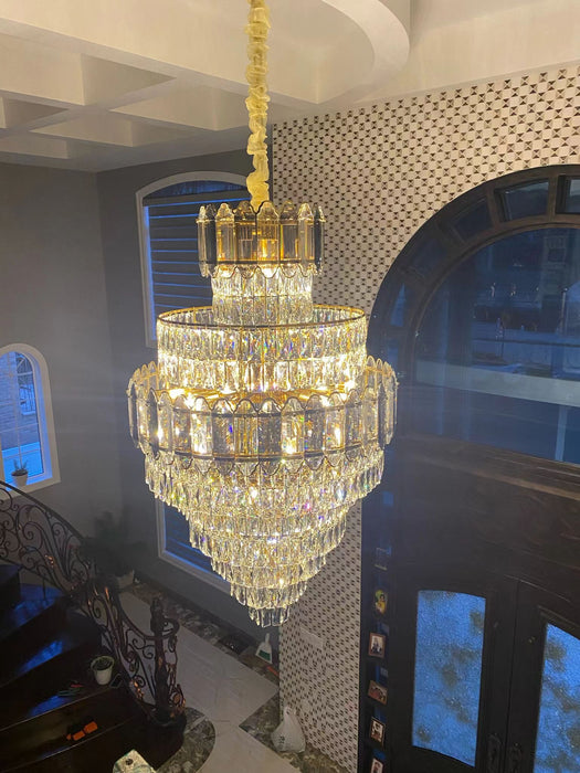 Lámpara de techo de cristal para escalera grande, accesorio de iluminación para sala de estar, entrada de Hotel, acabado dorado