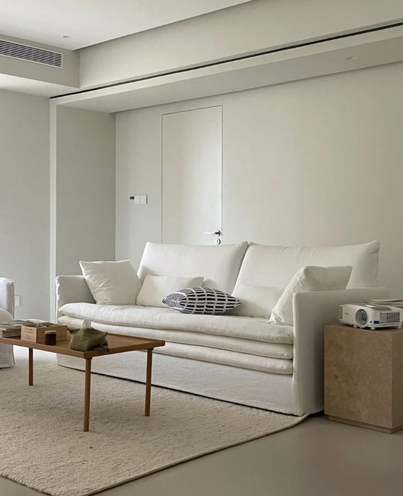 Cotton Linen Fabric Removable Washable Cream White Sofa Living Room Wabi-Sabi Style