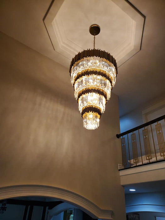 Lámpara de araña colgante multicapa moderna extragrande con acabado dorado, lámpara de lujo para escaleras grandes/dúplex/pasillo/entrada