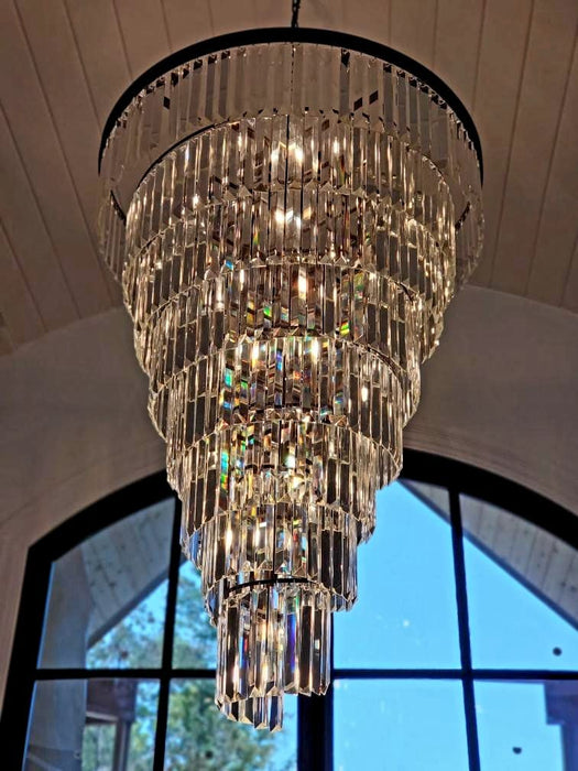 Lámpara de araña de cristal en espiral Extra grande, luz de techo redonda de varios niveles, Hardware de restauración Helix Elk Home Palatial
