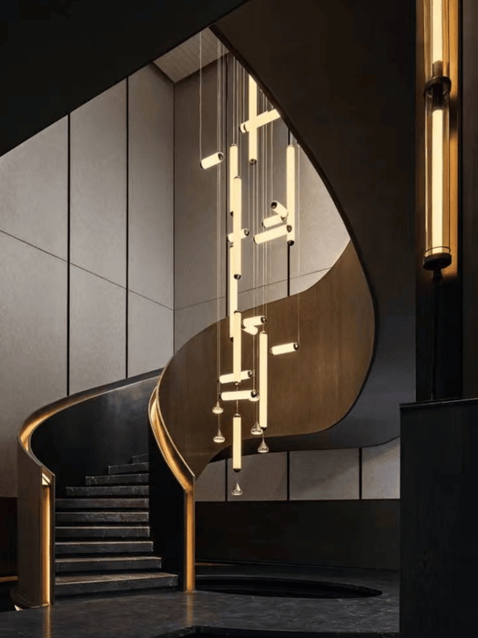 Modern Sculptural Staggered Multi‑Orientation Tubular Atrium Pendant Light