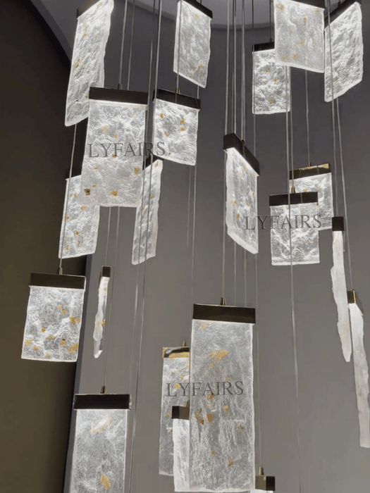 Modern Cascading Rectangular Panel Synthetic Crystal Glass Staircase Chandelier