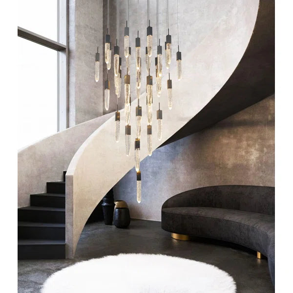 Modern Light Luxury Round/Rectangle Ceiling Pendant Light in Black Finish for Kitchen Island/ Staircase/Living Room