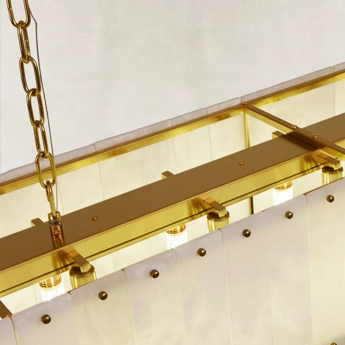Modern Organic Enclosed Linear Alabaster Chandelier