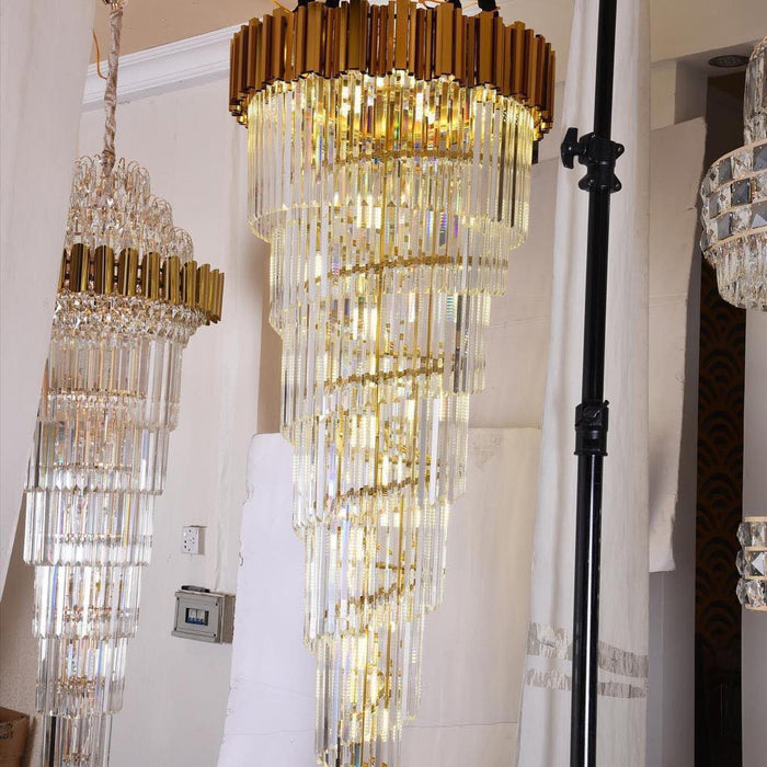 Lampadario di cristallo a spirale color oro di lusso per scale/foyer/ingresso