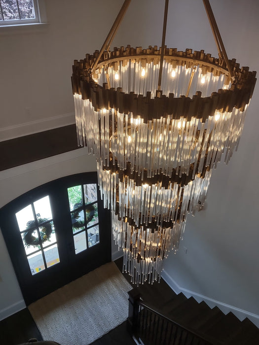Large Elegant Multi-layers Glam Glass Chandelier for High-ceiling Staircase/Entryway/Living/meeting Room