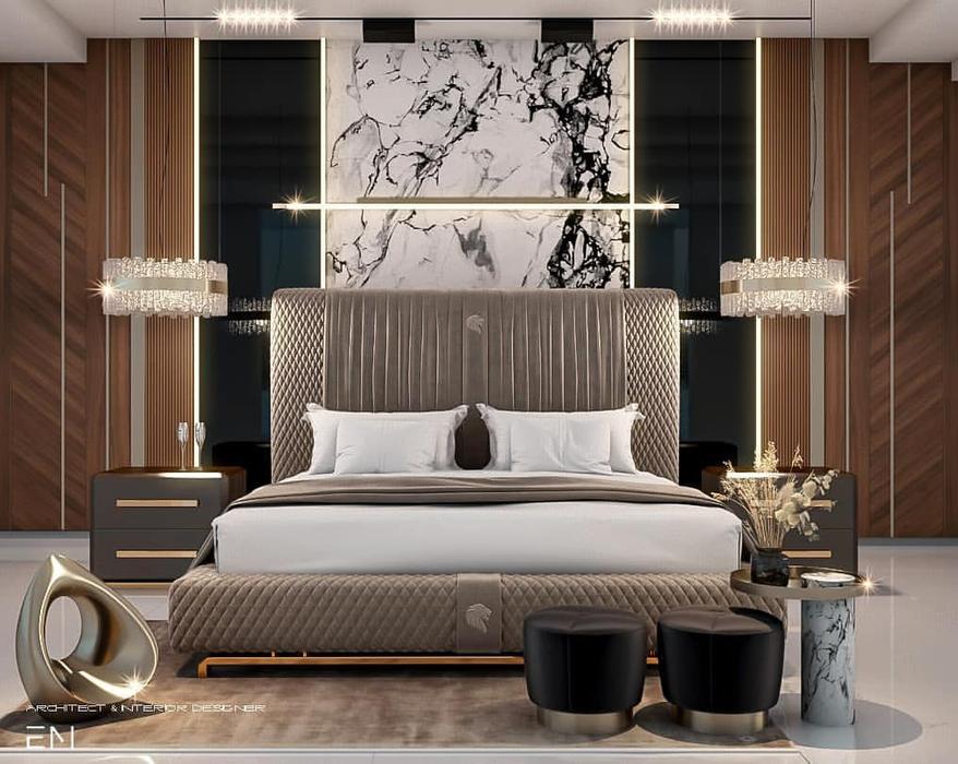 Italian Modern Luxury Quilted Vertical Channel Upholstered Bed