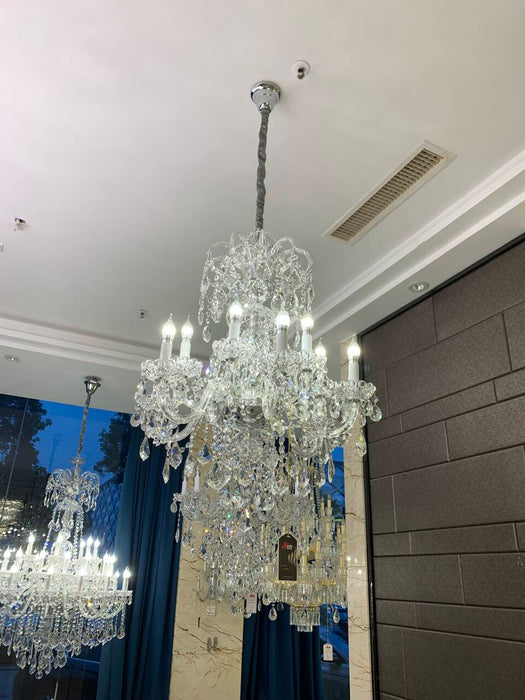 Lámpara de araña de cristal transparente clásica de lujo para vestíbulo/escalera/entrada/pasillo