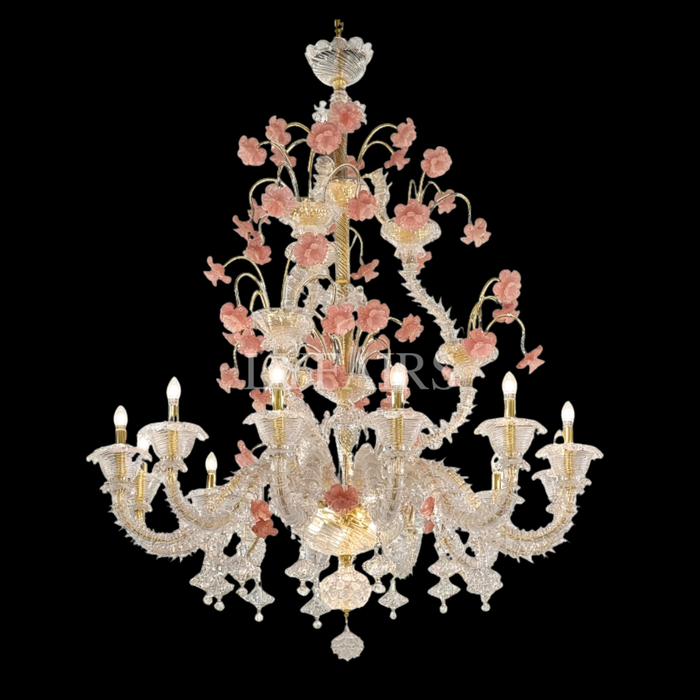 Romantic French Pink Blossom Branch Candle Crystal Chandelier