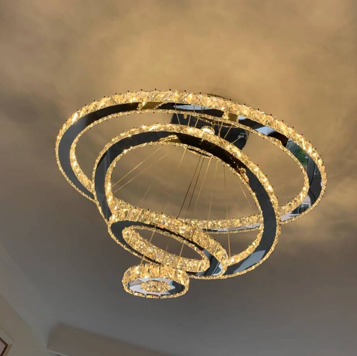 Lampadario di cristallo leggero di lusso a 5/6/7 anelli per scale/atrio/villa 