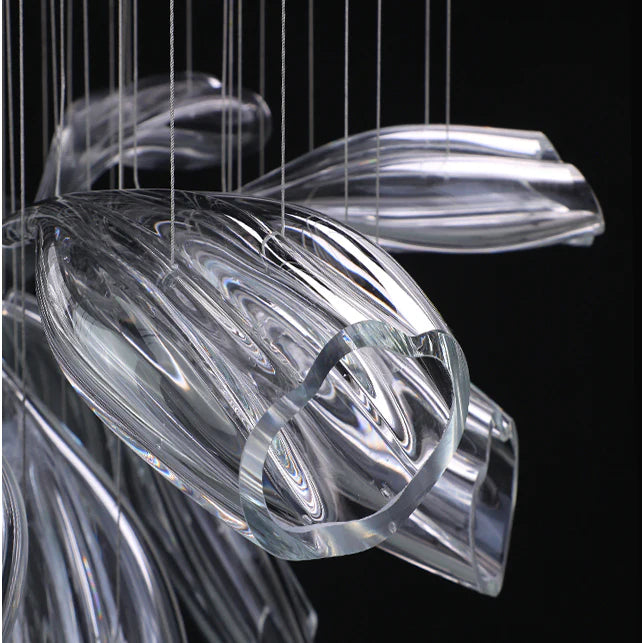 Lámparas de araña de cristal con forma de pétalo y diseño artístico de lujo ligero