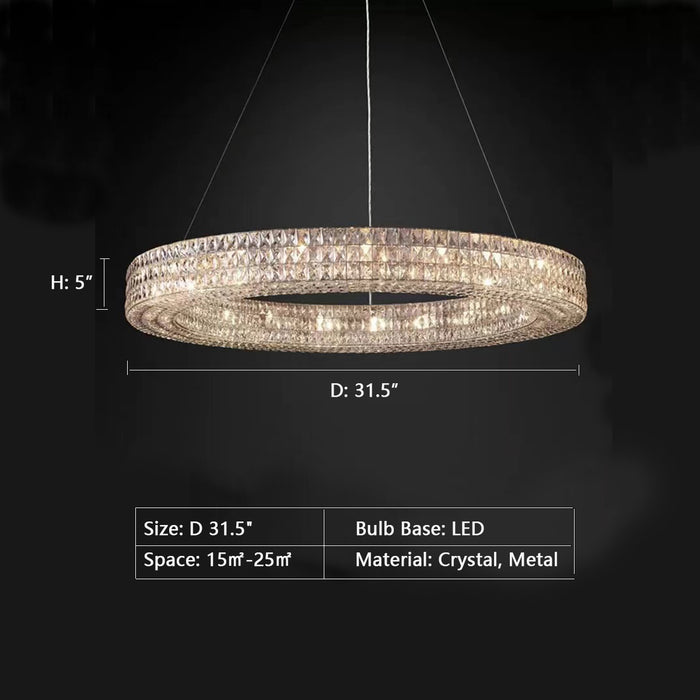 D 31.5"*H 5" Stunning Oversized Modern Ring Pendant Light/Round Crystal Chandelier for Living/Dining Room/Bedroom