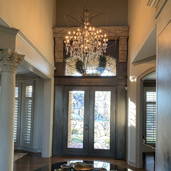 Candelabro de cristal con jaula de hierro y vela tradicional, accesorio de iluminación artístico creativo de diseñador para sala de estar grande/vestíbulo/pasillo/entrada