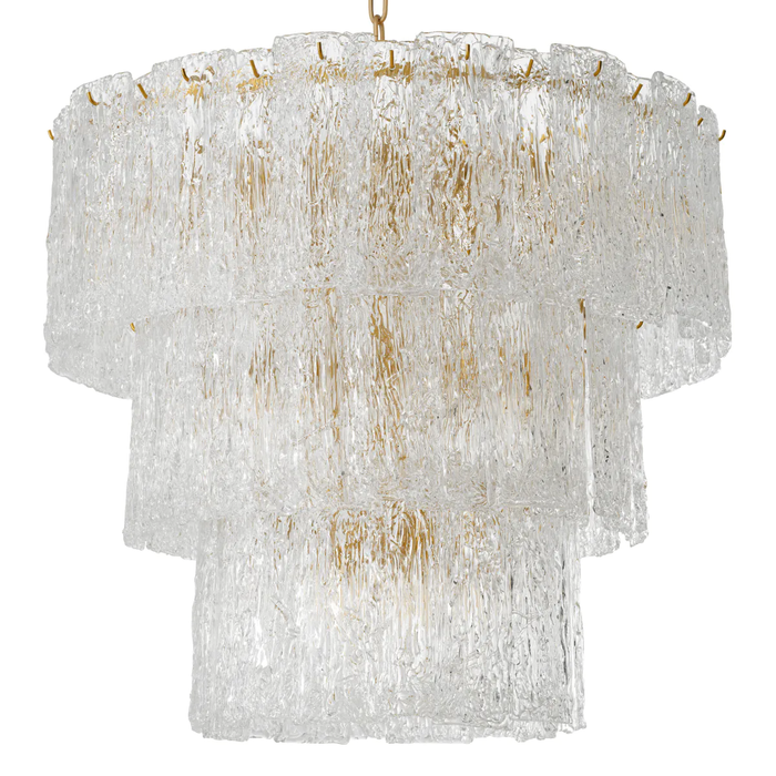 Modern Layered Falling Ribbed Textured Glass Chandelier