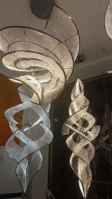 Modern Artistic Double Spiral Acrylic Chandelier for High Ceilings/Staircase/Foyer