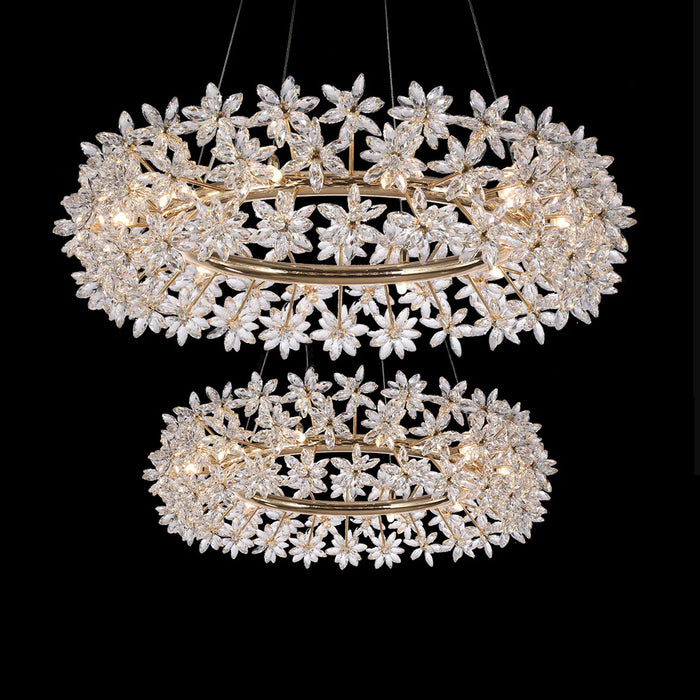 Lámpara de araña de flores de cristal redonda con diseño de arte moderno para dormitorio/sala de estar
