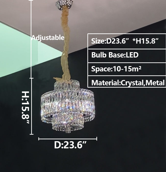 3layers:d23.6"*h15.8" Delicate Light Luxury Multi-layers Silver Round Crystal Chandelier For Living/Dining Room/Bedroom/Cloakroom