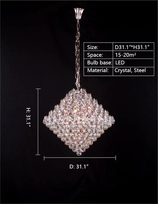 D:31.1"*H:31.1"Aesthetic Luxury Conical Crystal Chandelier for Living/Dinning Room/Foyer/Hallway/Staircase