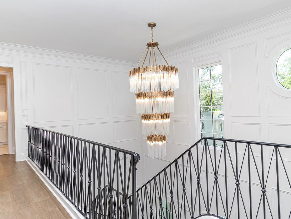 Grande ed elegante lampadario in vetro glamour multistrato per scale dal soffitto alto/ingresso/soggiorno/sala riunioni