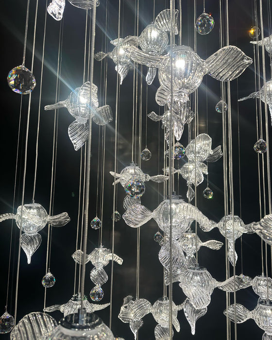 Lámpara de araña de cristal tipo hélice, nuevo diseño artístico, para escalera/villa/vestíbulo/espacio de techo alto, 2023