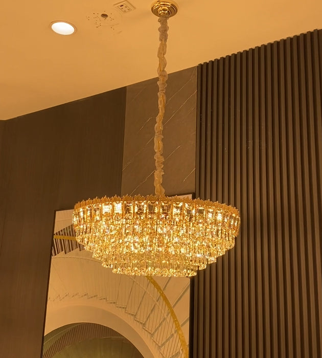 Lámpara de araña de cristal extragrande de varios niveles de lujo para sala de estar/vestíbulo/vestíbulo de techo alto 