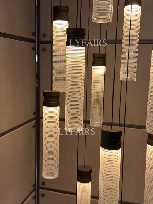 Modern Suspended Multi-Tube Acrylic Chandelier for High-ceiling