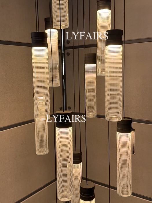 Modern Suspended Multi-Tube Acrylic Chandelier for High-ceiling