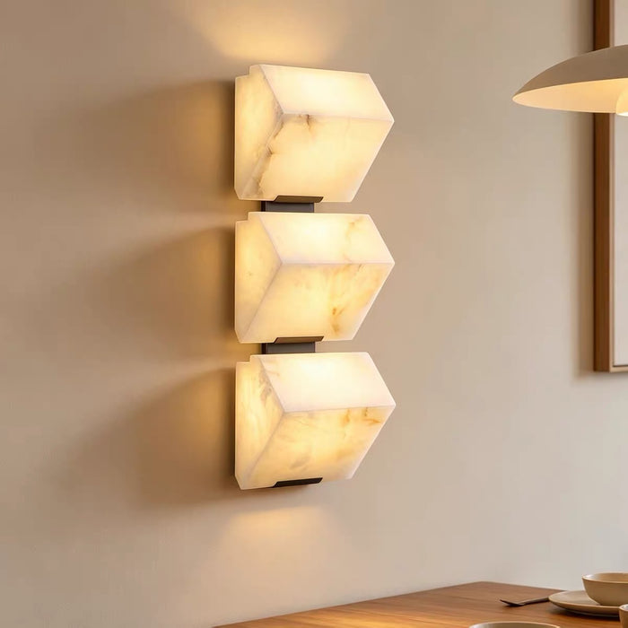 Modern Minimalist Pyramid Natural Alabaster Wall Sconce