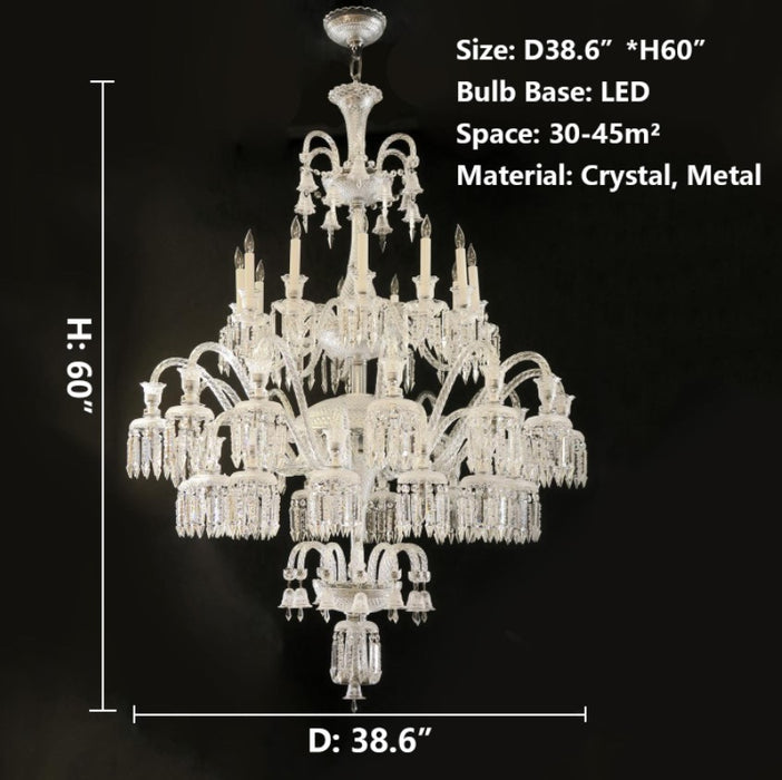 d38.6"*h60"Luxury Royal Large White Multi-layers Candle Crystal Chandelier  For Living Room/Hall Decoration