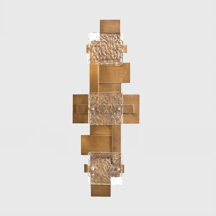 Modern Art Deco Geometric Brass Textured Glass Wall Sconce