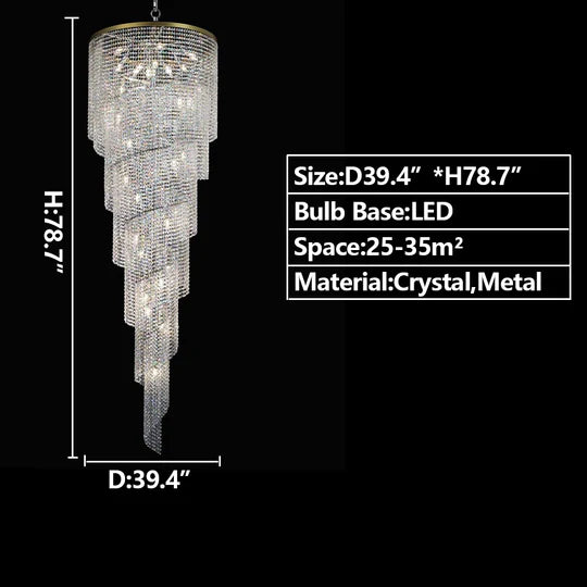 Lampadario di cristallo lungo a livelli extra large a spirale Lampadario di cristallo di lusso con nappa per scala/ingresso